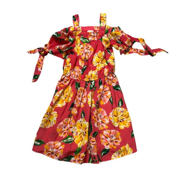 Lily Bleu Dress Youth Girls 8 Red Yellow Floral Cold Shoulder Fit Flare A Line - Picture 1 of 10